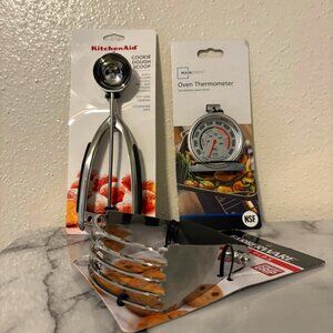 Bundle kitchen utensil; Stainless steel, Cookie  scoop, thermometer, dough blend